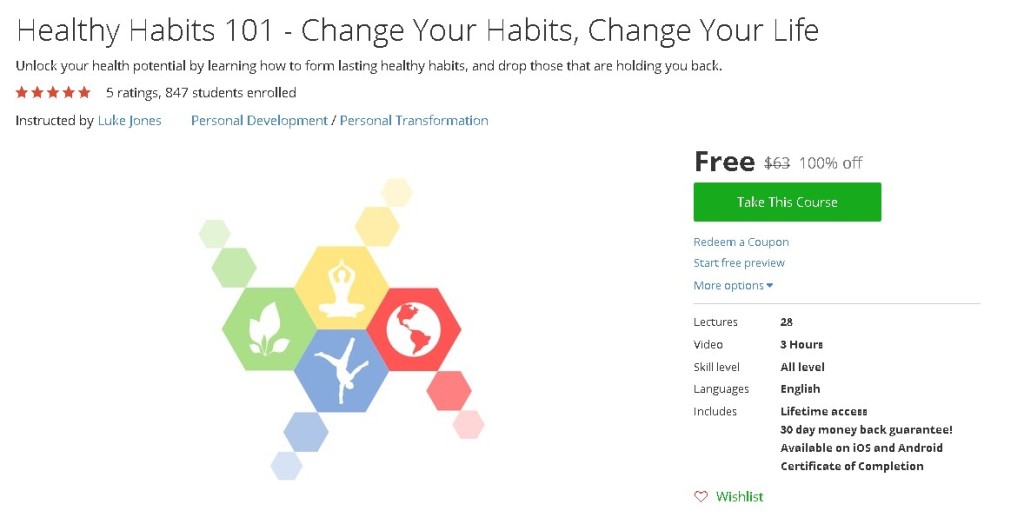 Free Udemy Course on Healthy Habits 101 - Change Your Habits, Change Your Life