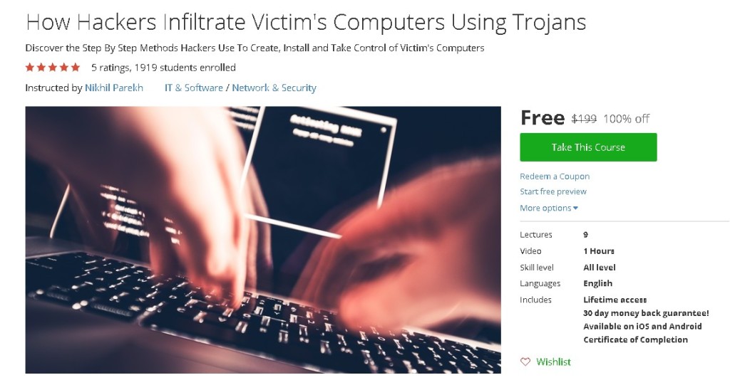 Free Udemy Course on How Hackers Infiltrate Victim's Computers Using Trojans