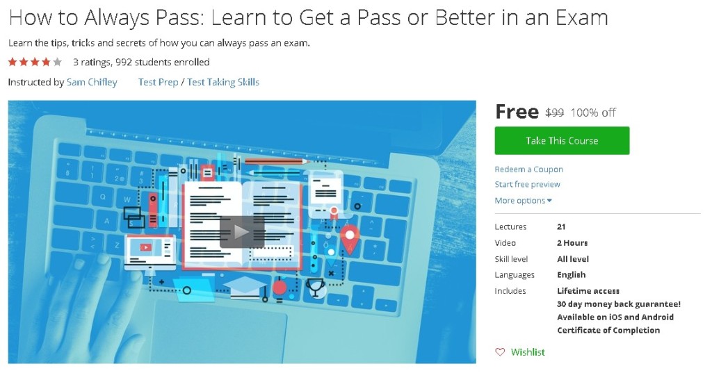 Free Udemy Course on How to Always Pass Learn to Get a Pass or Better in an Exam