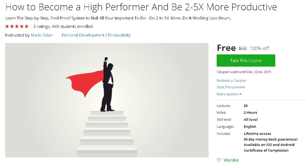 Free Udemy Course on How to Become a High Performer And Be 2-5X More Productive