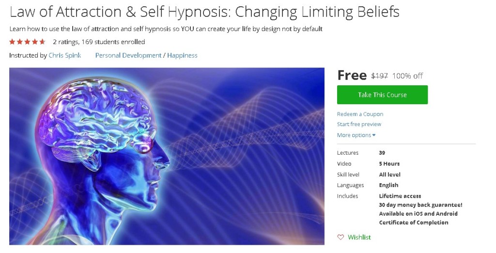 Free Udemy Course on Law of Attraction & Self Hypnosis Changing Limiting Beliefs