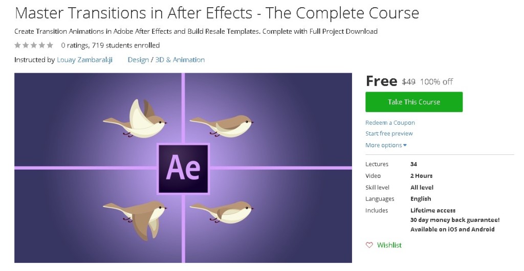 Free Udemy Course on Master Transitions in After Effects - The Complete Course