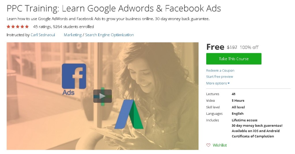 Free Udemy Course on PPC Training Learn Google Adwords & Facebook Ads