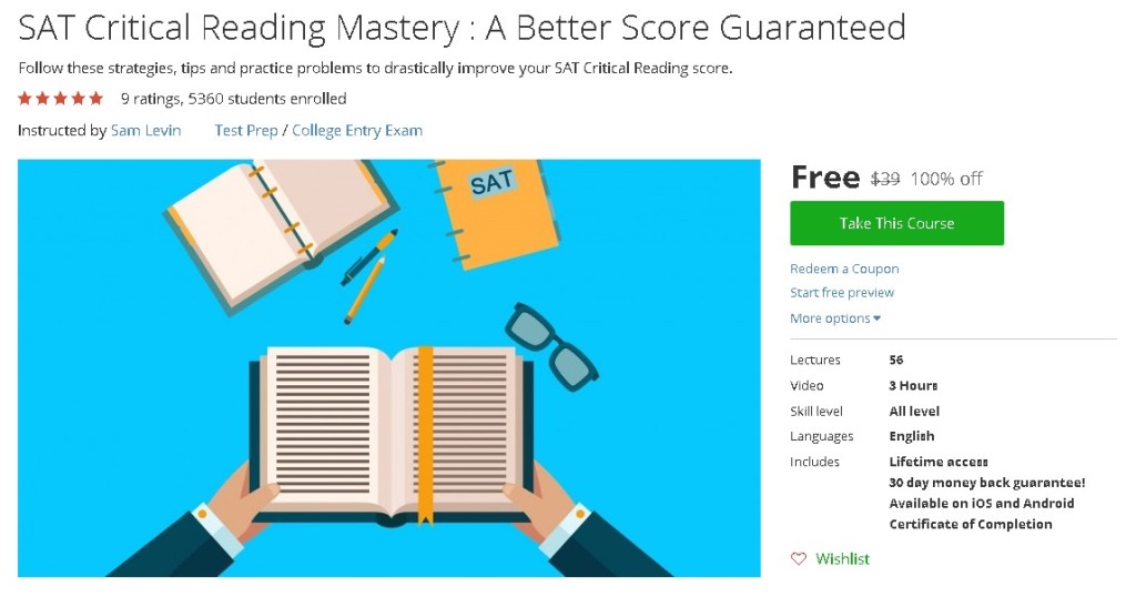 Free Udemy Course on SAT Critical Reading Mastery  A Better Score Guaranteed