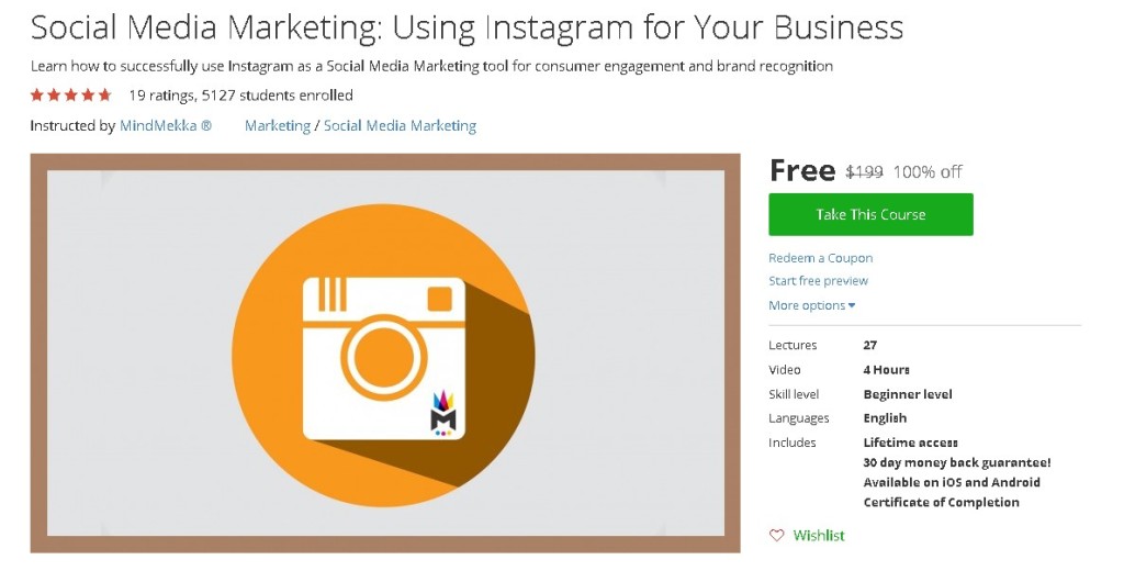 Free Udemy Course on Social Media Marketing Using Instagram for Your Business