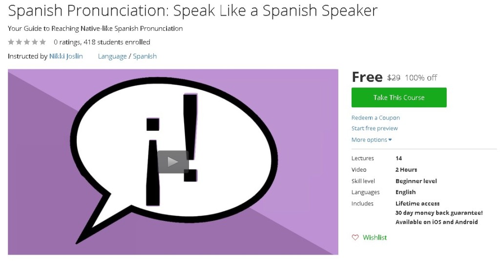 Free Udemy Course on Spanish Pronunciation Speak Like a Spanish Speaker