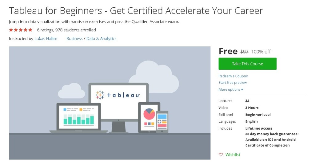 Free Udemy Course on Tableau for Beginners - Get Certified Accelerate Your Career