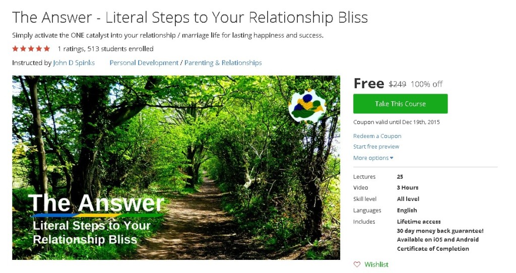 Free Udemy Course on The Answer - Literal Steps to Your Relationship Bliss