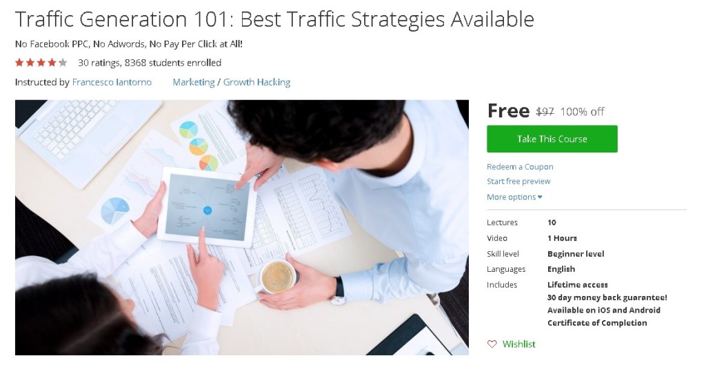 Free Udemy Course on Traffic Generation 101 Best Traffic Strategies Available