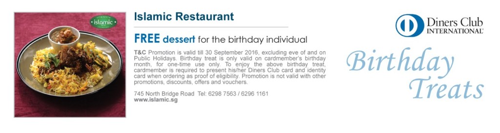 FREE dessert for the birthday individual at Islamic Restaurant