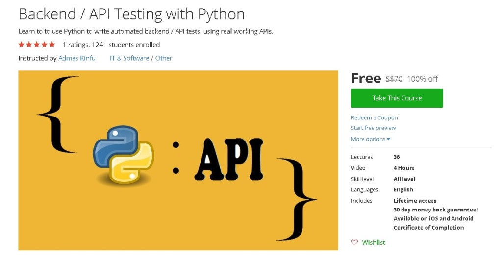 Free Udemy Course on Backend API Testing with Python