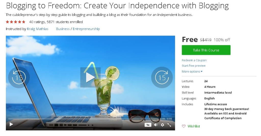 Free Udemy Course on Blogging to Freedom Create Your Independence with Blogging