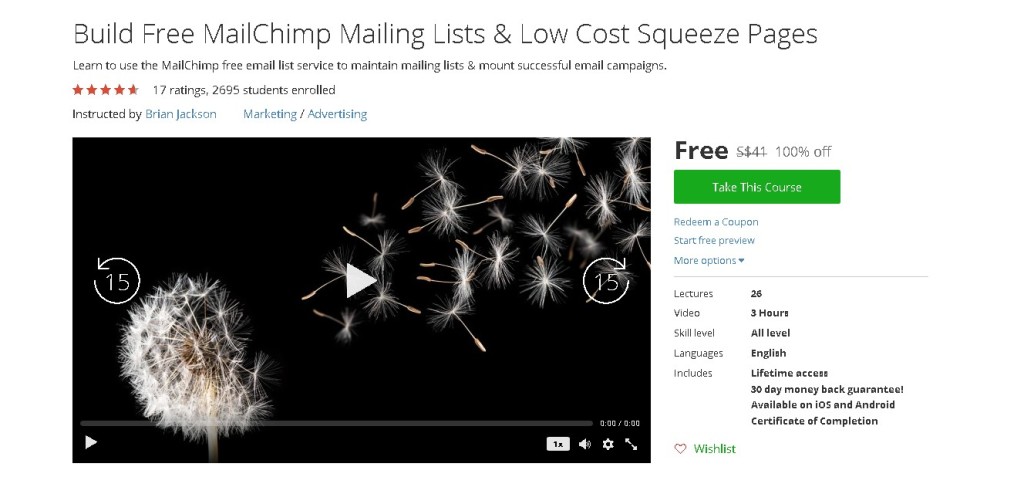 Free Udemy Course on Build Free MailChimp Mailing Lists & Low Cost Squeeze Pages