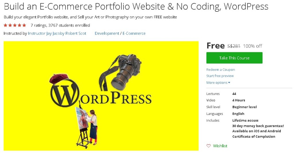 Free Udemy Course on Build an E-Commerce Portfolio Website & No Coding, WordPress