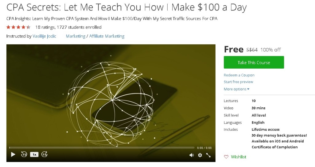 Free Udemy Course on CPA Secrets Let Me Teach You How I Make $100 a Day  (2)