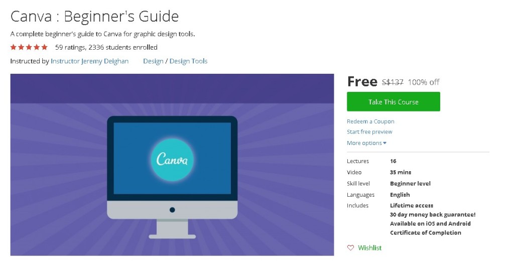 Free Udemy Course on Canva  Beginner's Guide