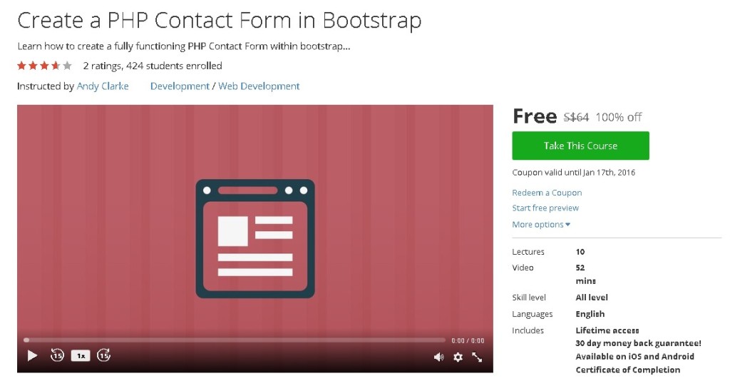 Free Udemy Course on Create a PHP Contact Form in Bootstrap