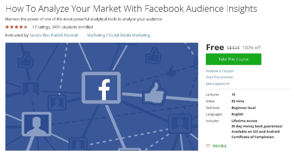 Free Udemy Course on How To Analyze Your Market With Facebook Audience Insights