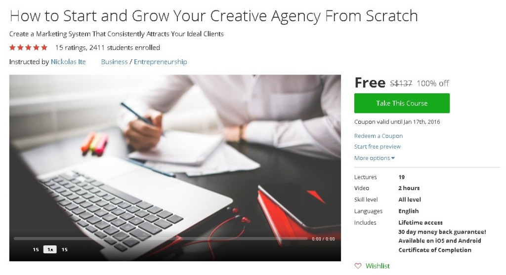 Free Udemy Course on How to Start and Grow Your Creative Agency From Scratch