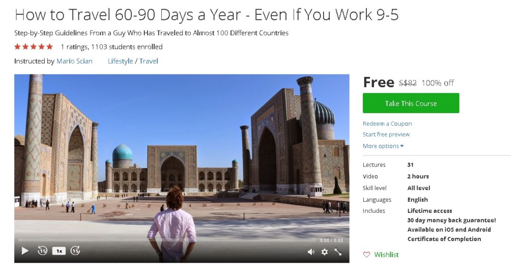 Free Udemy Course on How to Travel 60-90 Days a Year - Even If You Work 9-5