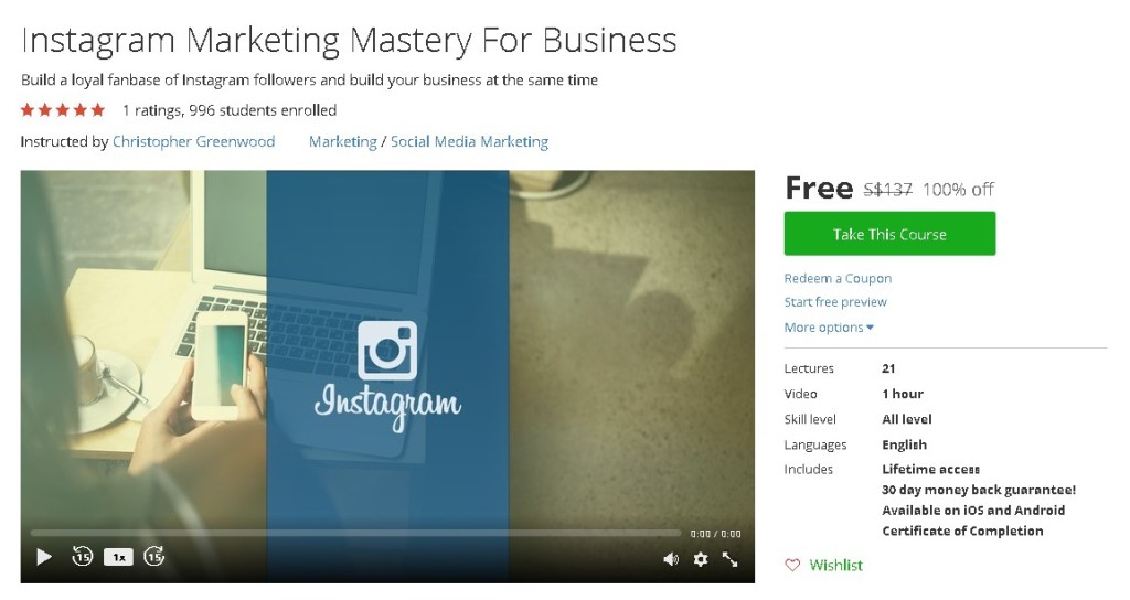 Free Udemy Course on Instagram Marketing Mastery For Business