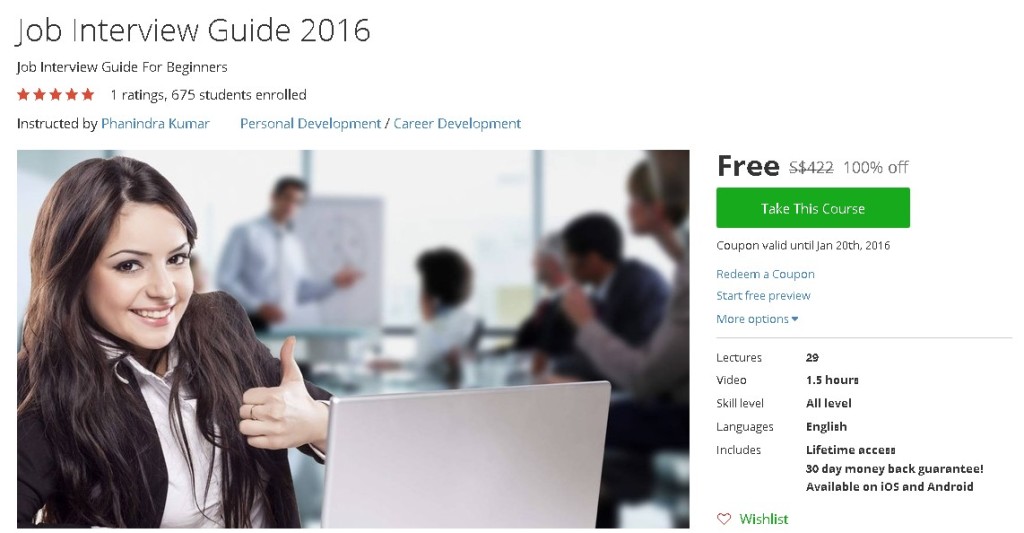 Free Udemy Course on Job Interview Guide 2016