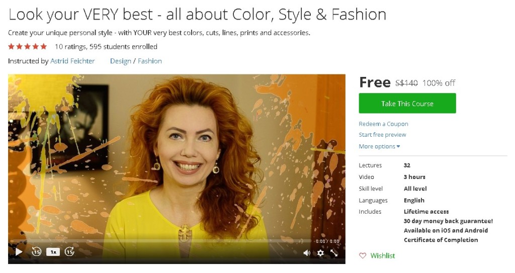 Free Udemy Course on Look your VERY best - all about Color, Style & Fashion