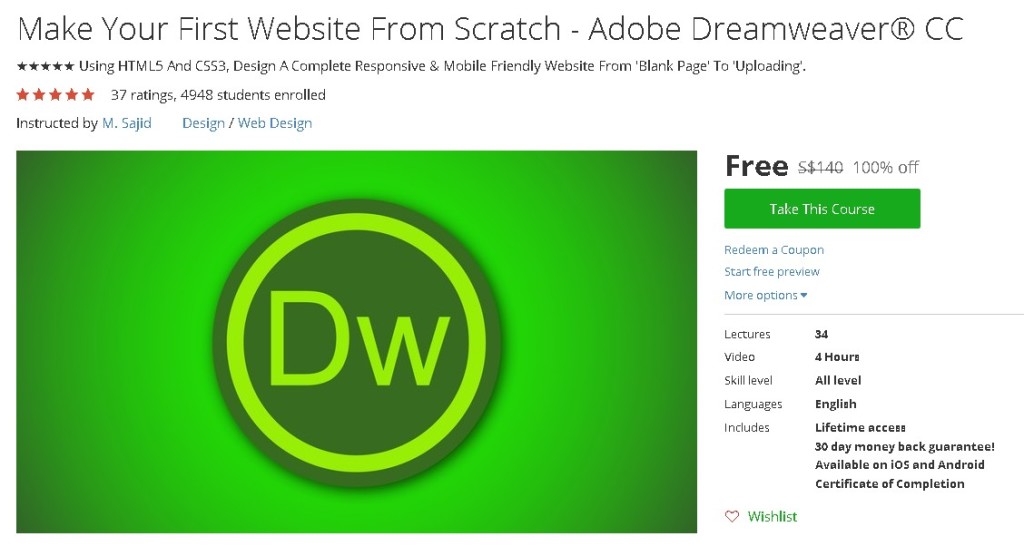 Free Udemy Course on Make Your First Website From Scratch - Adobe Dreamweaver® CC