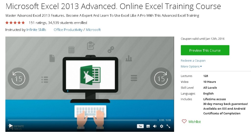 Free Udemy Course on Microsoft Excel 2013 Advanced. Online Excel Training Course