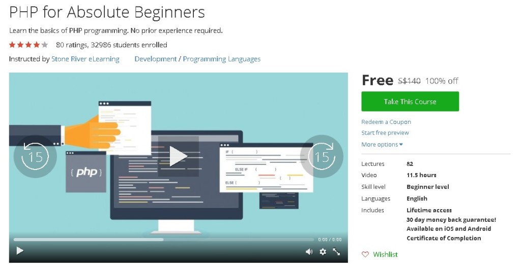 Free Udemy Course on PHP for Absolute Beginners