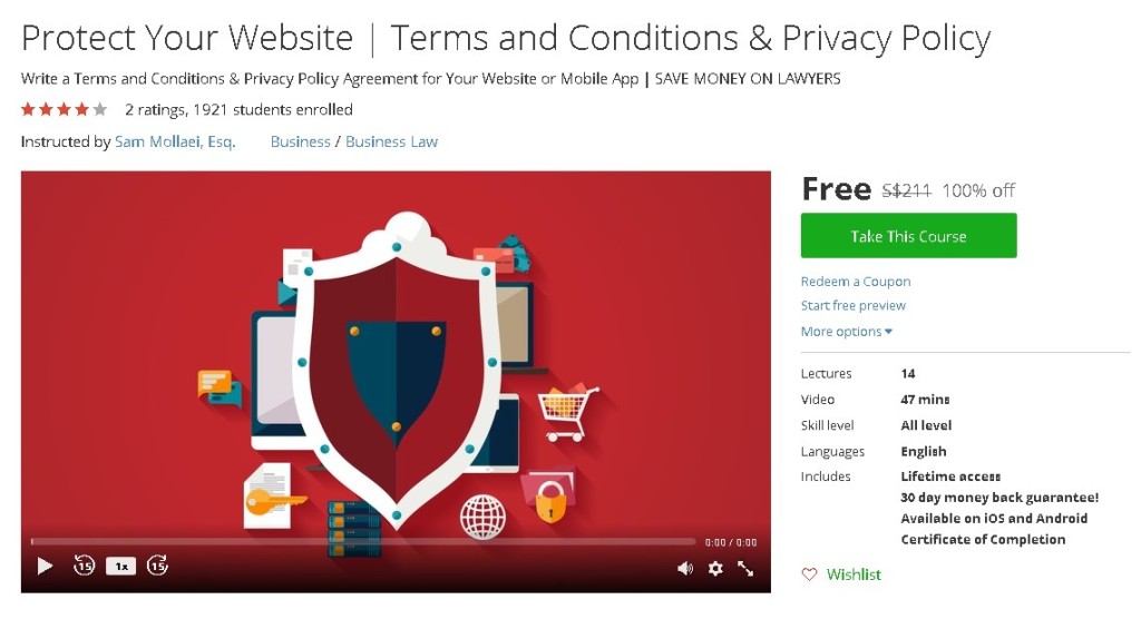 Free Udemy Course on Protect Your Website  Terms and Conditions & Privacy Policy