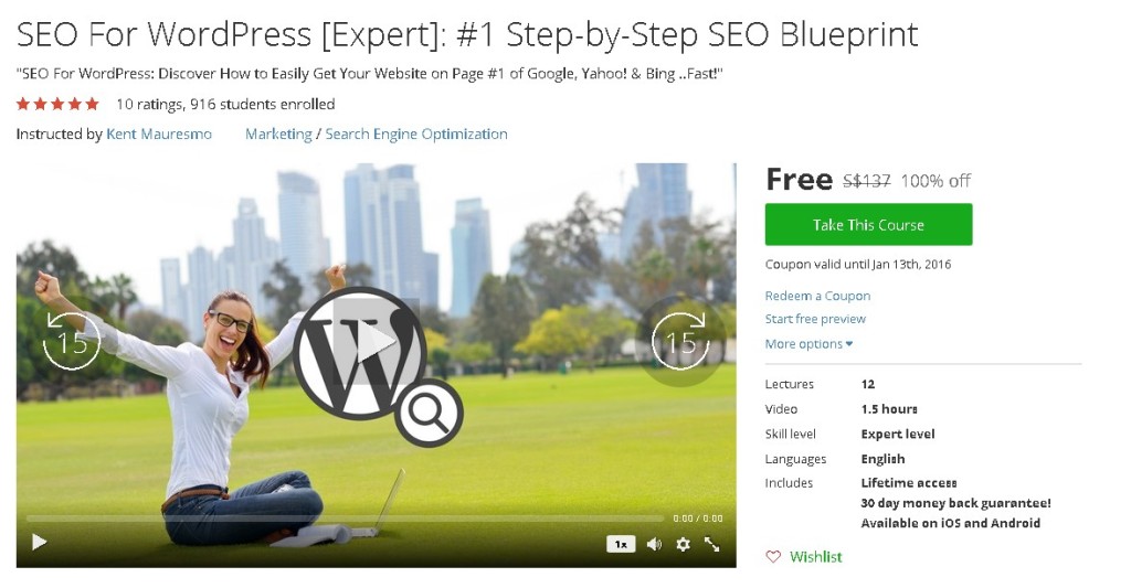 Free Udemy Course on SEO For WordPress [Expert] #1 Step-by-Step SEO Blueprint