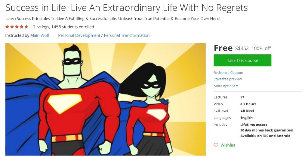 Free Udemy Course on Success in Life Live An Extraordinary Life With No Regrets