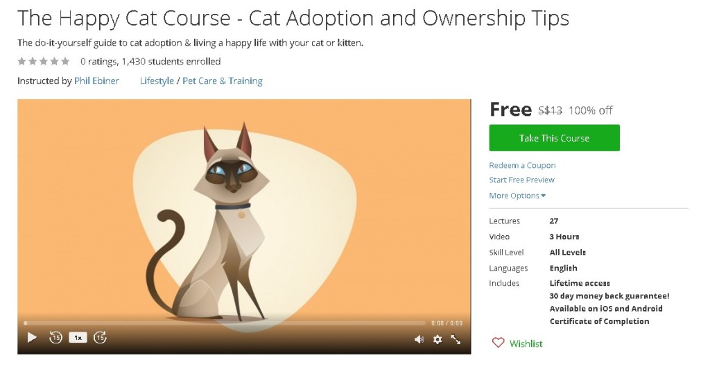Free Udemy Course on The Happy Cat Course - Cat Adoption and Ownership Tips
