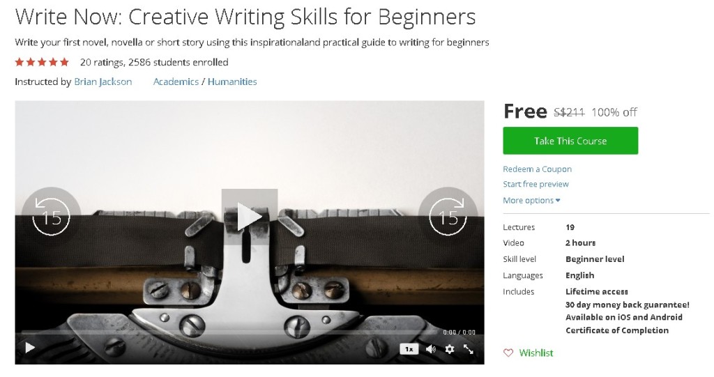 Free Udemy Course on Write Now Creative Writing Skills for Beginners