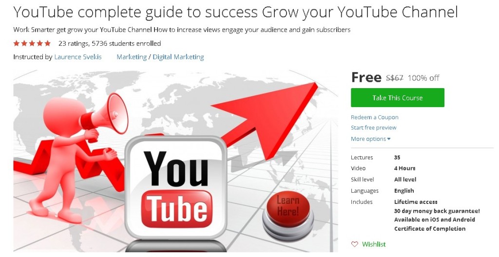 Free Udemy Course on YouTube complete guide to success Grow your YouTube Channel