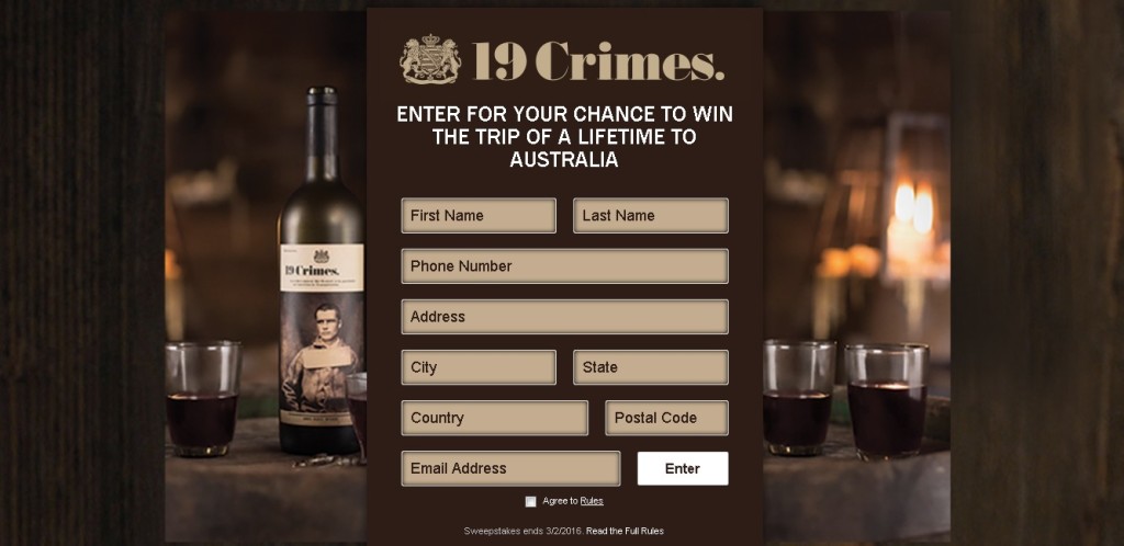 The 19 Crimes Banishment to Australia Sweepstakes