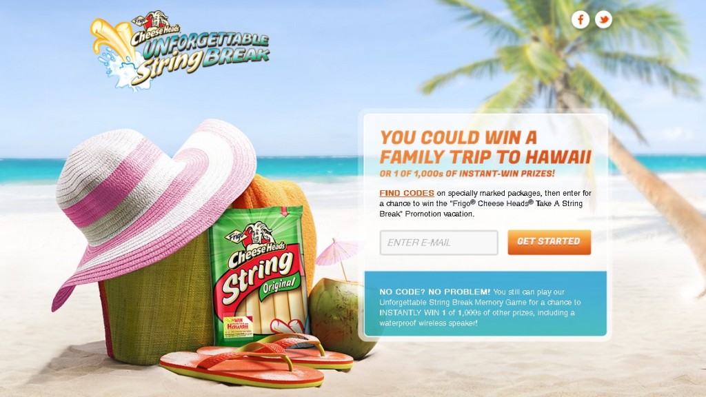 Enter for a chance to win the Frigo® Cheese Heads® Take A String Break Promotion vacation