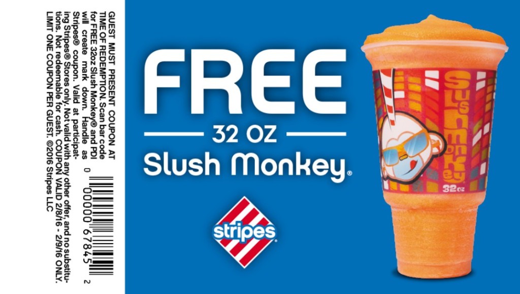 Free 32 OZ Slush Monkey at Stripes