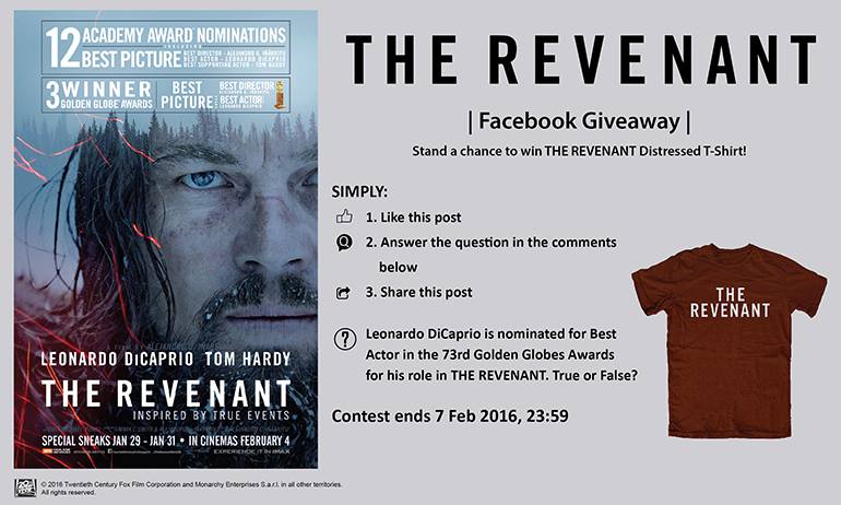 Stand a chance to win THE REVENANT Distressed T-Shirt at Filmgarde Cineplex