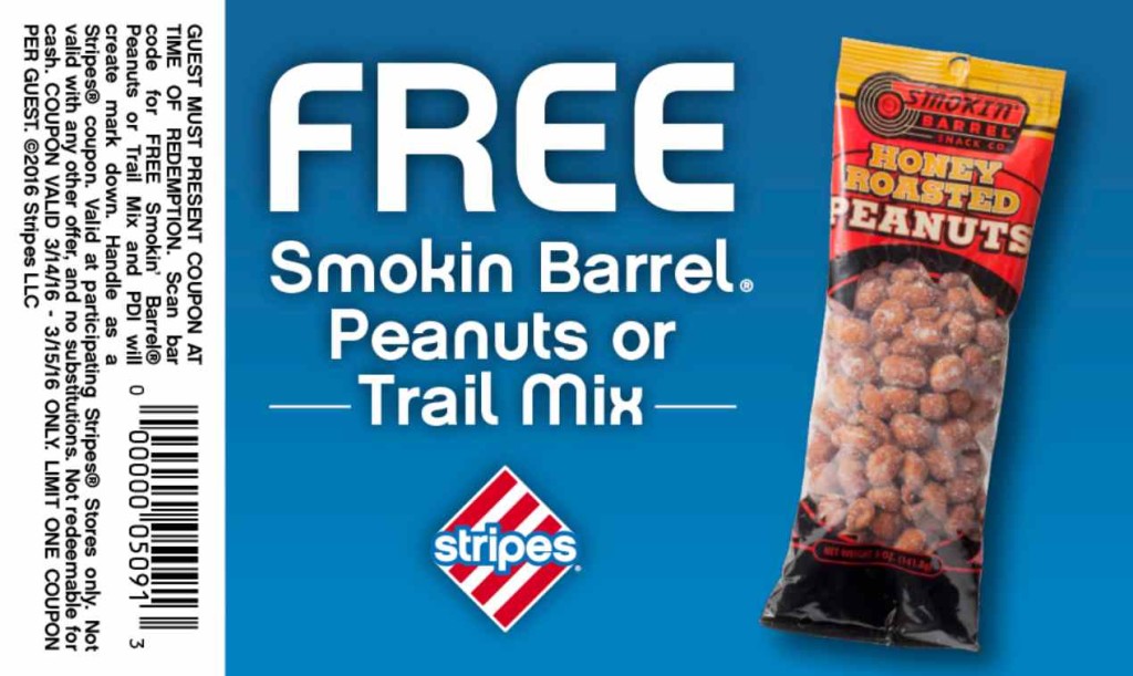 Free Smokin Barrel Peanuts or Trail Mix at Stripes