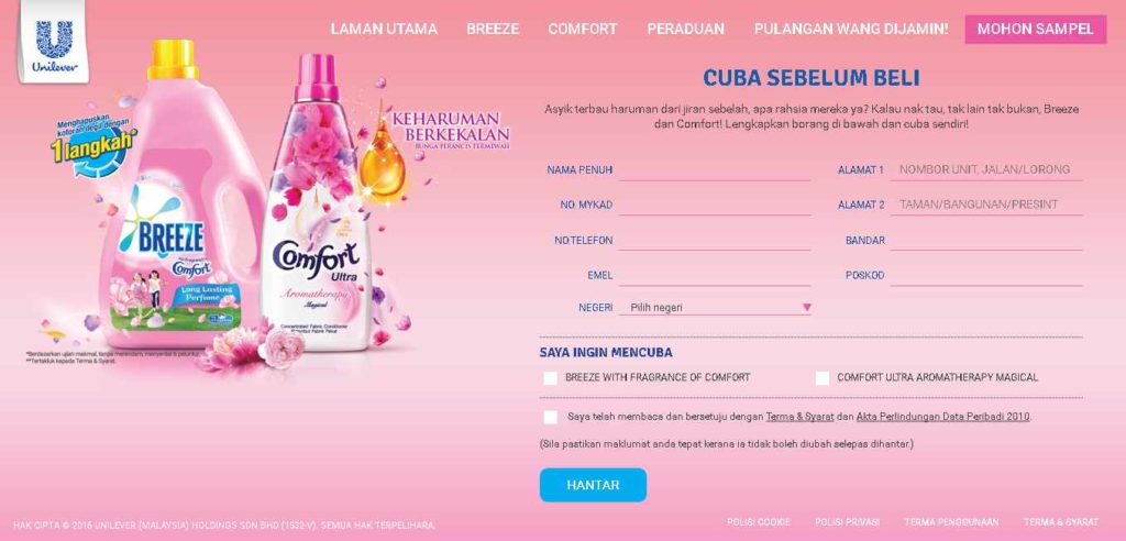 Free Breeze Comfort Sample at Unilever Malaysia