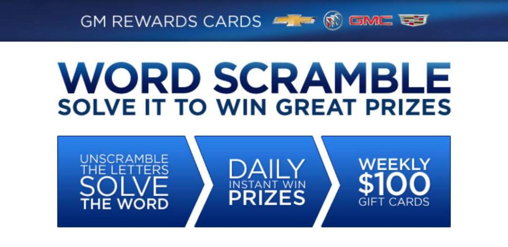 GM Rewards Cards Word Scramble Game