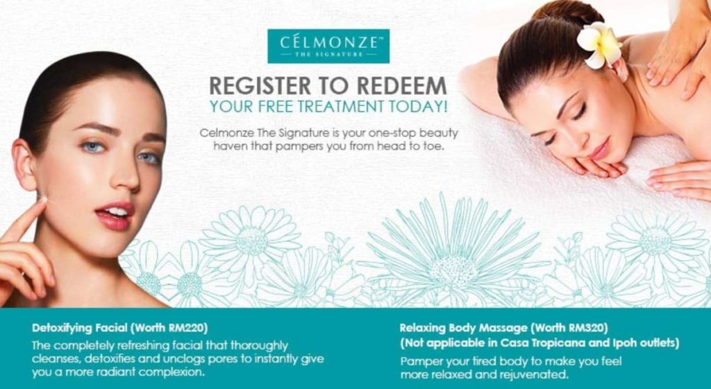 Register to Redeem your FREE Treatment at Celmonze The Signature