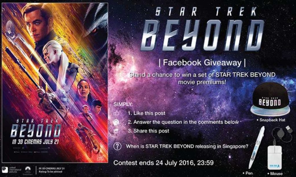 Stand a chance to win a set of STAR TREK BEYOND movie premiums at Filmgarde Cineplex