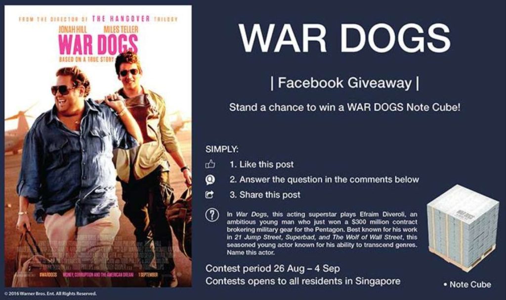 Stand a chance to win a WAR DOGS note cube at Filmgarde Cineplex