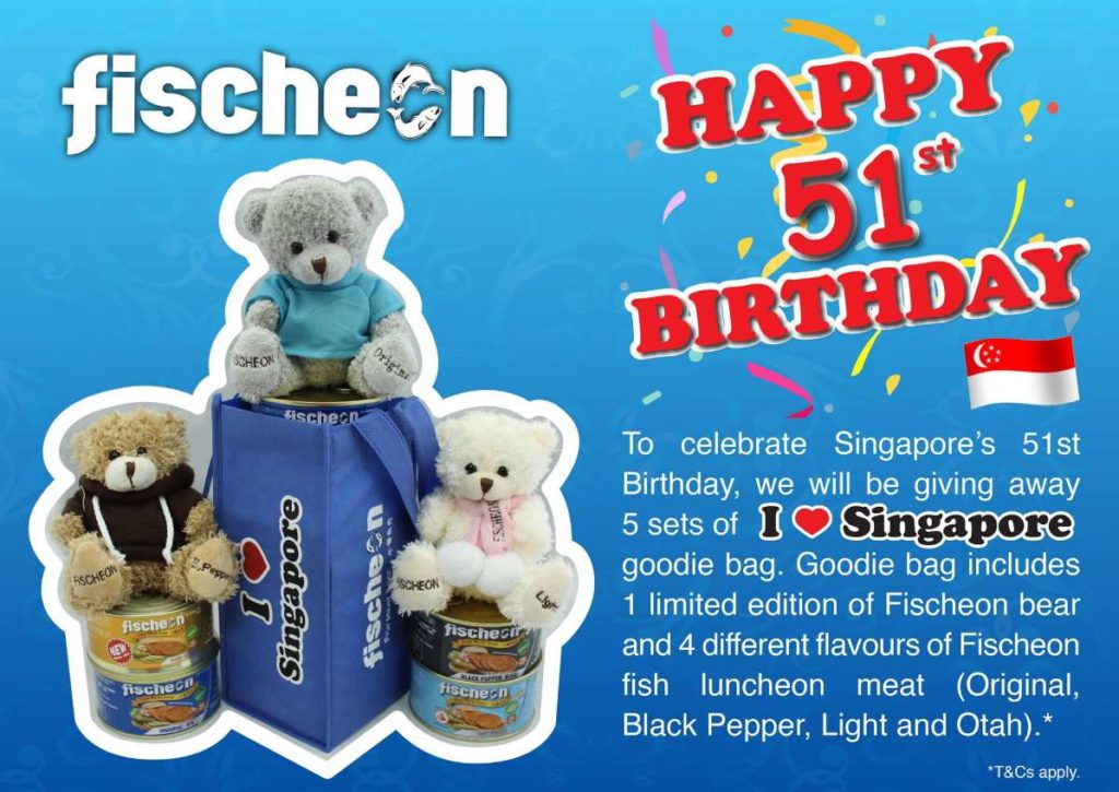 To celebrate Singapore’s 51st Birthday, Fischeon will be giving away 5 sets of ‘ I ❤ Singapore ’ goodie bag