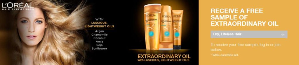 FREE SAMPLE OF LOREAL EXTRAORDINARY OIL FOR DRY & LIFELESS HAIR